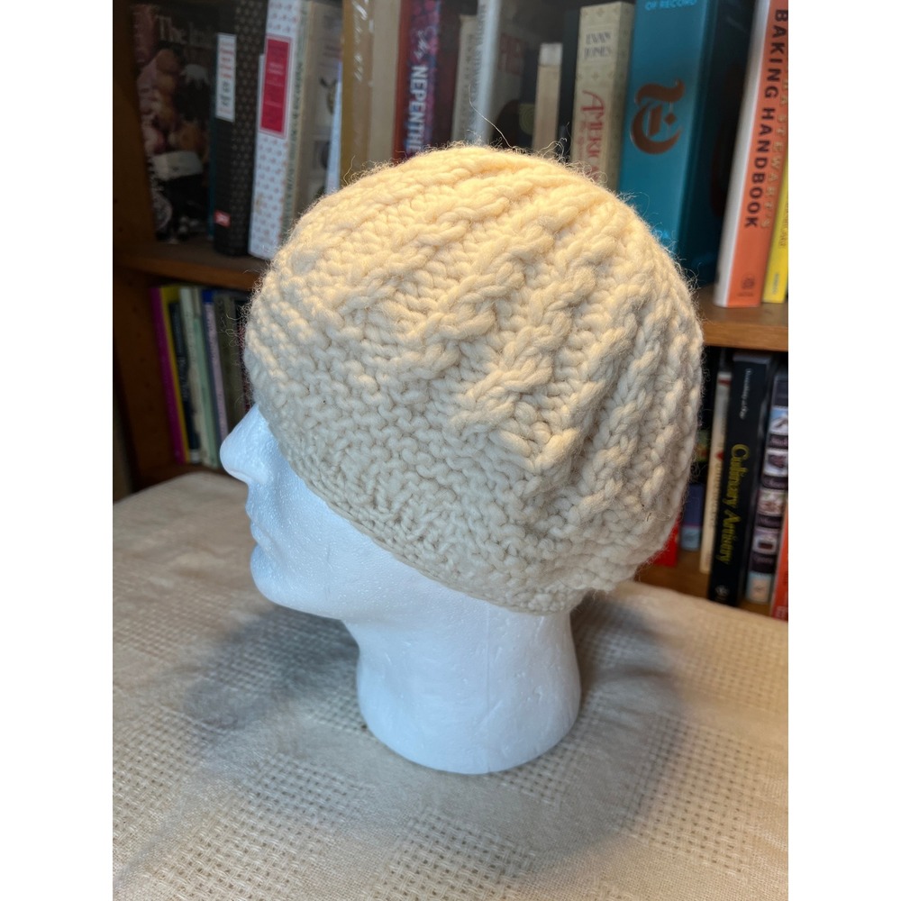 Cream Hand Knit Beanie Hat Cable Knit Cozy‎ Winter Warm Slouchy